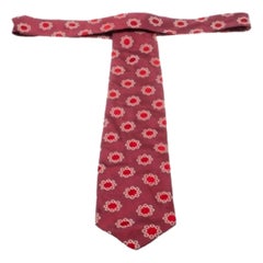 Boss By Hugo Boss Mauve Pink and Red Floral Embroidered Silk Jacquard Tie