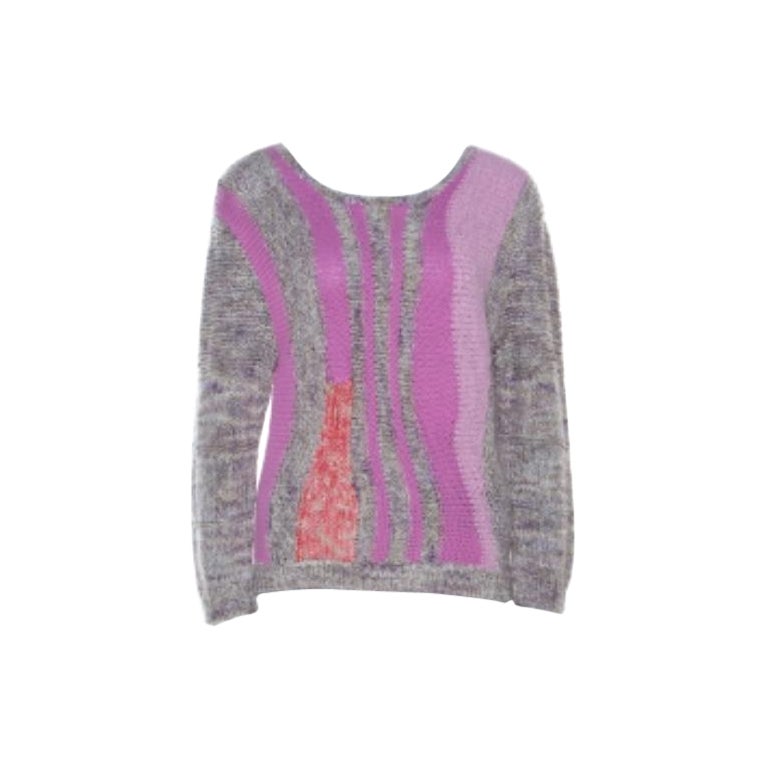 Marc by Marc Jacobs Grauer & lila Handstrickpullover aus Baumwollmischung M im Angebot