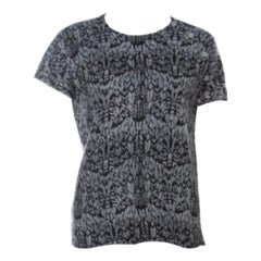 Zadig and Voltaire Grey & Black Printed Half Sleeve Silk-Cashmere Blend Top M