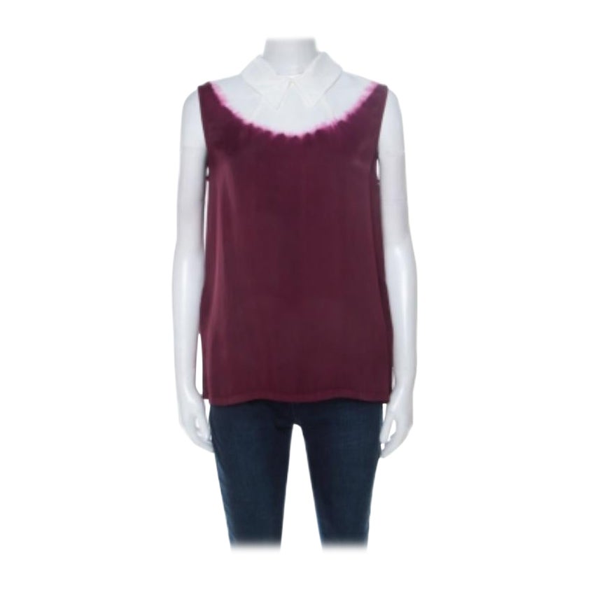 Miu Miu Burgundy White Ombre Coated Satin Sleeveless Top M en venta