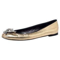 Giuseppe Zanotti Metallic Gold Leather Crystal Embellished Ballet Flats Size 38
