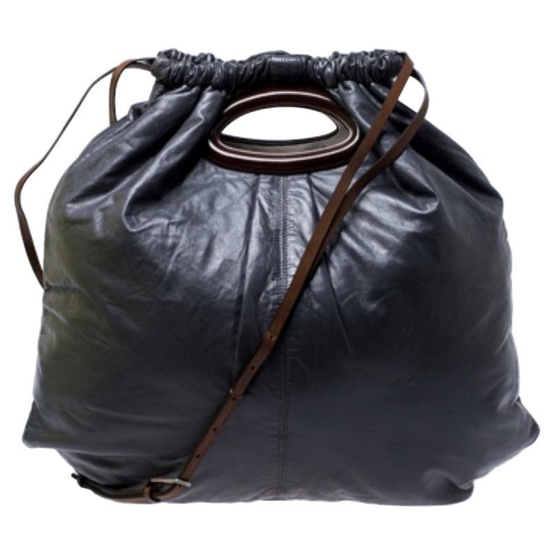 Marni Dark Grey Nappa Leather Drawstring Shoulder Bag en vente