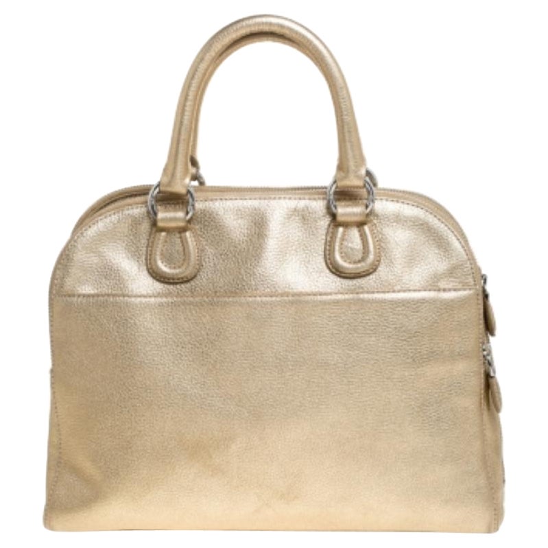 Aigner Metallic Gold Leather Satchel en venta