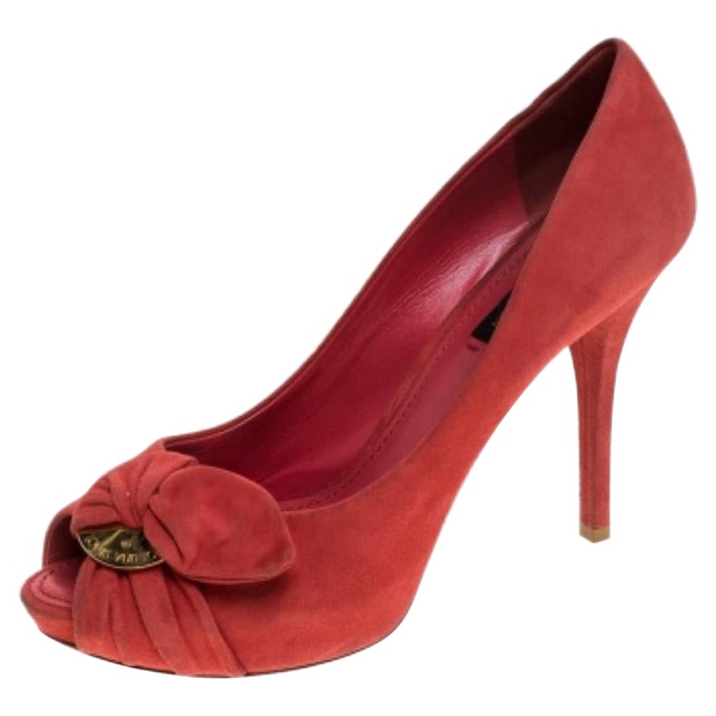 Louis Vuitton, camoscio rosso, Pumps con piattaforma Peep Toe Taglia 38 in vendita