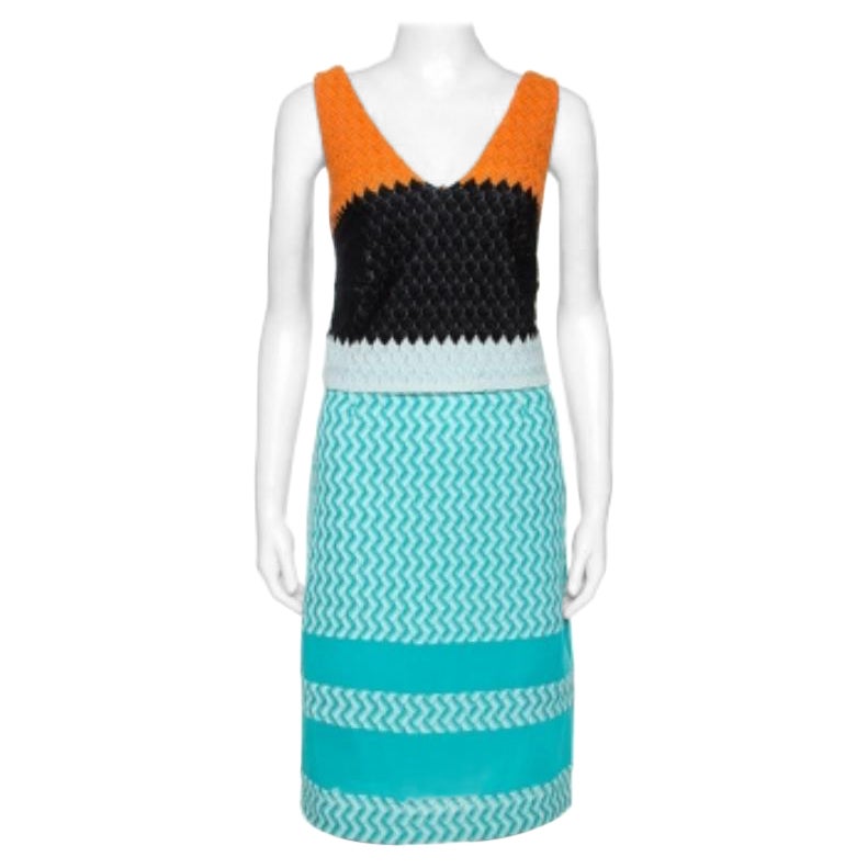 Missoni Blaues Häkelstrick-Kleid ohne Ärmel M im Angebot