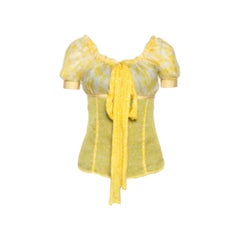 D&G Yellow Floral Print Sheer Silk Crepe Elasticized Neck Blouse S