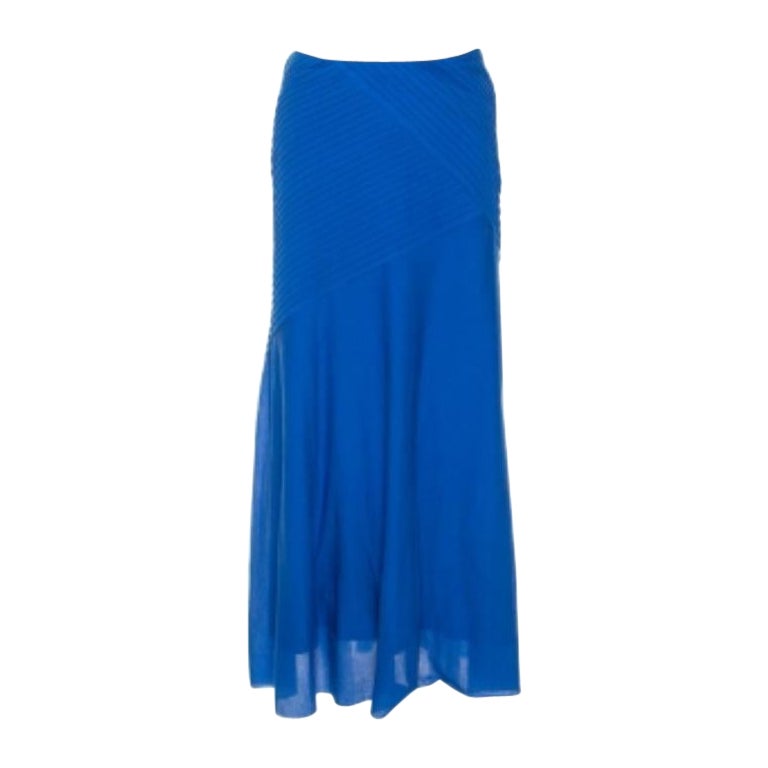 Ralph Lauren Blue Cotton Pintuck Detail Maxi Skirt S im Angebot