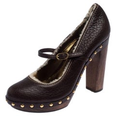 Dolce & Gabbana Dark Brown Leather and Shearling Mary Jane Pumps Size 38