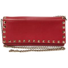 Valentino Rockstud Wallet on Chain Red