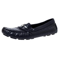 Cesare Paciotti Black Croc Embossed Leather Slip On Loafers Size 35