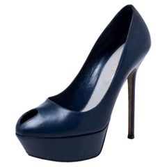 Sergio Rossi Blue Leather Peep Toe Platform Pumps Size 37