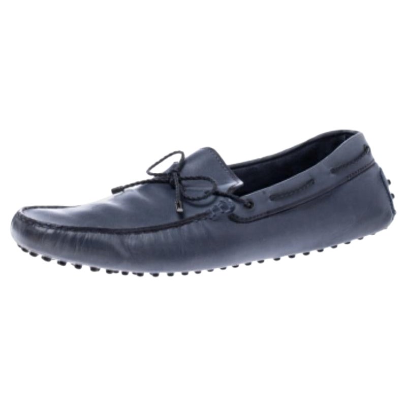 Tod's - Mocassins en cuir gris avec nœud Taille 45.5 en vente