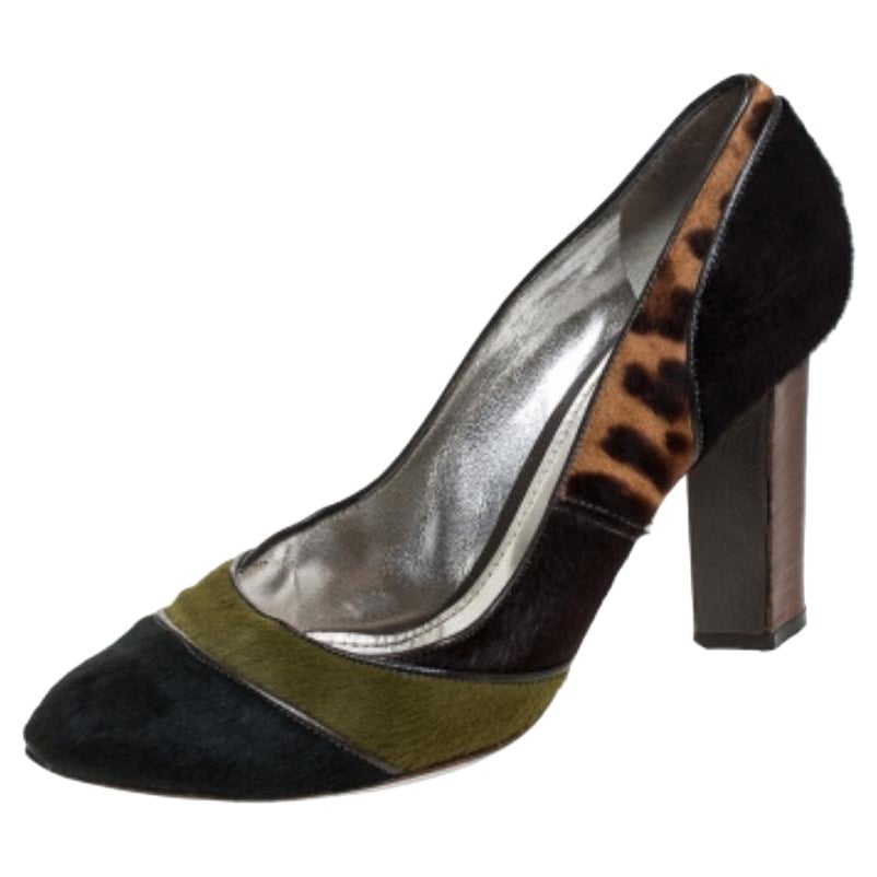 Dolce & Gabbana - Escarpins à talon bloc en poils de poney multicolores/imprimés léopard - Taille 41 en vente