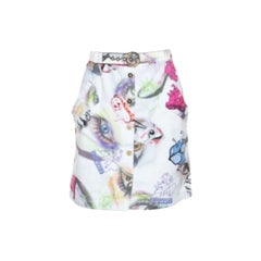Kenzo White Printed Cotton Visage Button Down Skirt M