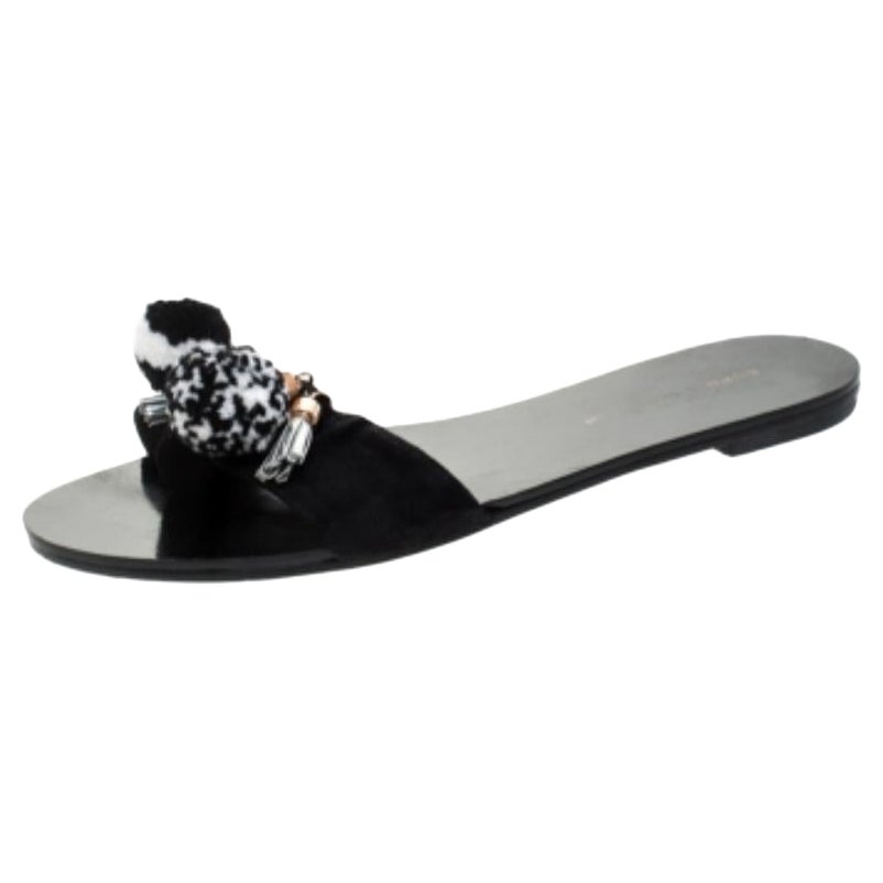 Sophia Webster Schwarz Wildleder Jada Pom Pom Slide Flats Größe 37 im Angebot
