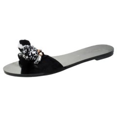 Sophia Webster Black Suede Jada Pom Pom Slide Flats Size 37