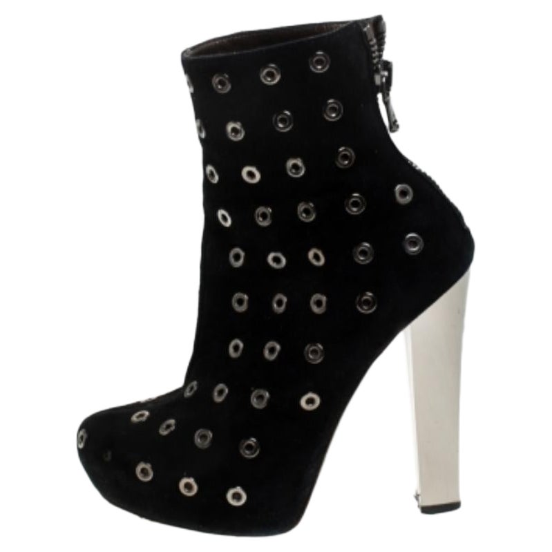 Roberto Cavalli - Stivaletti con plateau in pelle scamosciata con occhielli neri - misura 36,5 in vendita