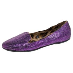 Roberto Cavalli Glitter Fabric Slip On Loafers Size 36