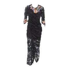 Preen Black Stretch Lace Embellished Detail Ruched Georgia Dress L