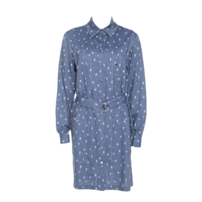 Kenzo Blue Denim Cactus Print Belted Shirt Dress L im Angebot