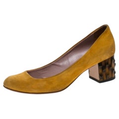 Gucci Yellow Suede Dahlia Bamboo Heel Pumps Size 36.5