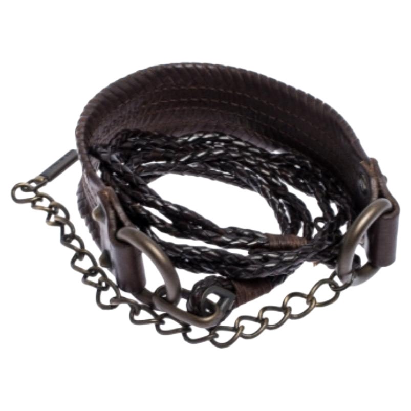 Dolce & Gabbana Dark Brown Braided Leather Chain Belt 80CM en vente