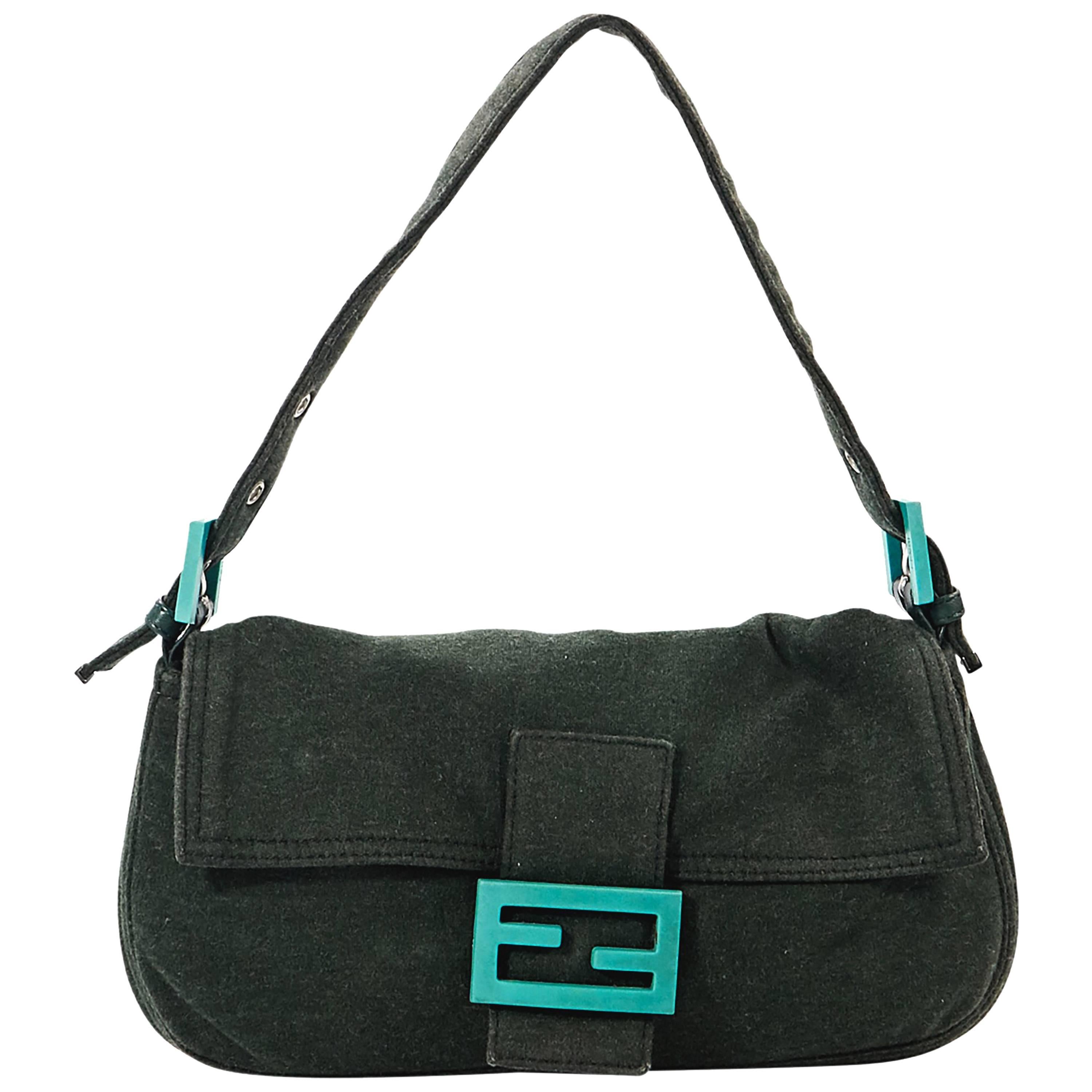 Green Fendi Cotton Baguette Bag