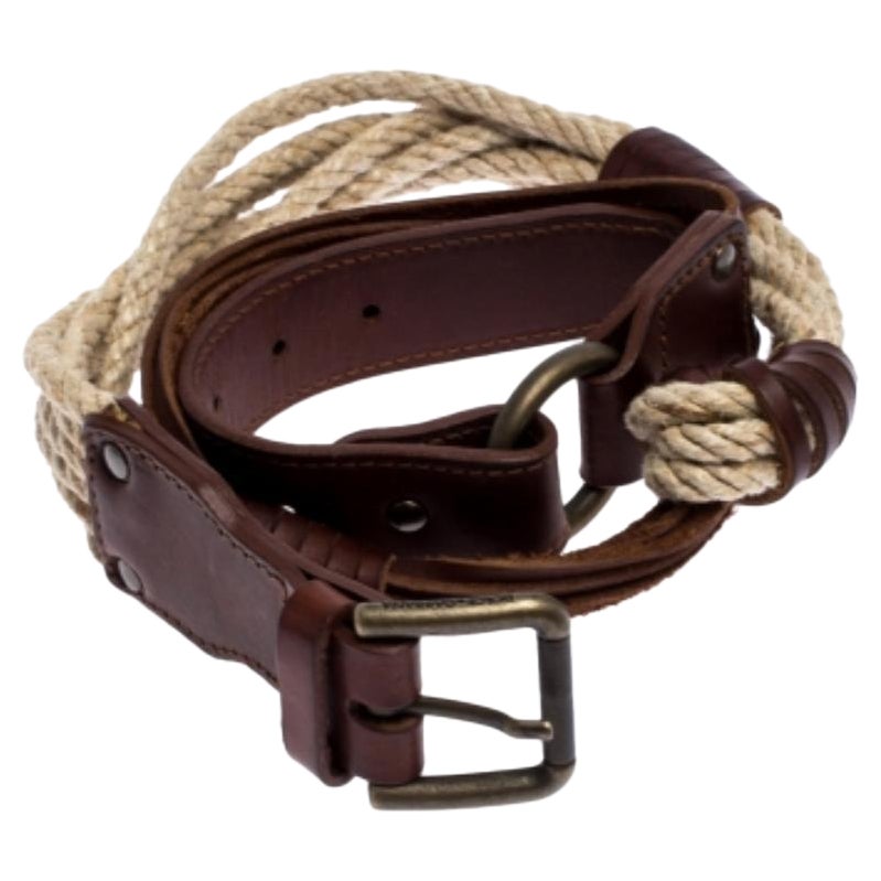 Bottega Veneta Brown/Beige Leder und Seilknoten Schnalle Gürtel 85CM im Angebot
