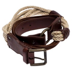 Bottega Veneta Brown/Beige Leather and Rope Knot Buckle Belt 85CM