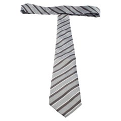 Giorgio Armani Grey Diagonal Striped Silk Jacquard Classic Tie