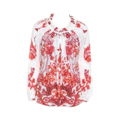 Roberto Cavalli Off White Floral Printed Ruched Detail Shirt S