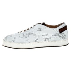 Santoni White Perforated Leather Low Top Sneakers Size 40.5