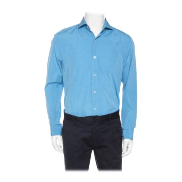 Tom Ford Camicia in cotone blu a punta di spillo dal taglio classico XL in vendita