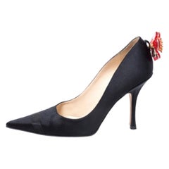 Jimmy Choo Black Satin Plastic Flower Clip Pointed Toe Pumps Size 37
