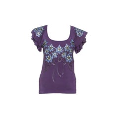 Just Cavalli Purple Stretch jersey Floral Embossed Detail Top M