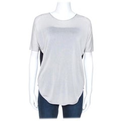 Armani Collezioni Grey Knit Contrast Back Detail Short Sleeve Top S