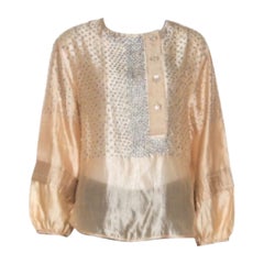 Stella McCartney Beige Silk Sequin Detail Balloon Sleeve Blouse S
