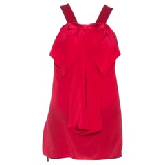 Prabal Gurung Red Silk Draped Bow Detail Sleeveless Top L
