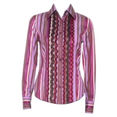 Etro Multicolour Striped Cotton Ruffled Detail Shirt S