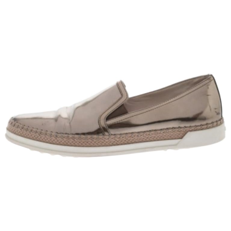 Tod's Metallic Roségold Lackleder Slip On Espadrilles Turnschuhe Größe 37,5