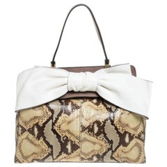 Valentino Black/Beige Python Print Raffia and Patent Leather Aphrodite Bow Bag