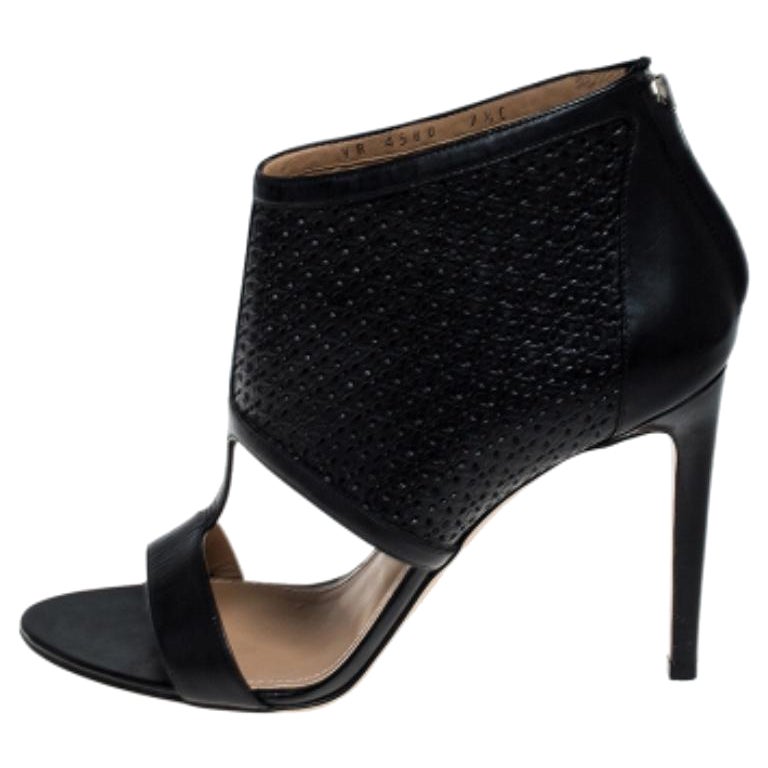Salvatore Ferragamo Schwarz Perforiertes Leder Pacella Open-Toe Booties Größe 38