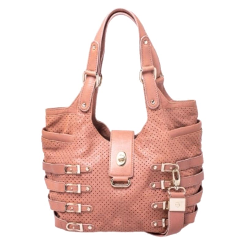 Jimmy Choo Nude Pink Perforated Leather Bardia Buckle Shoulder Bag en vente