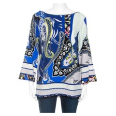 Etro Blue Printed Wool Crepe Top L