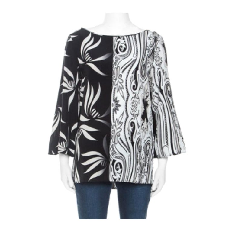 Etro Blusa de seda monocromática con estampado de cachemira y hojas M en venta