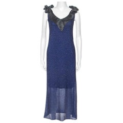 M Missioni Blue Metallic Knit Tie Shoulder Detail Maxi Dress S