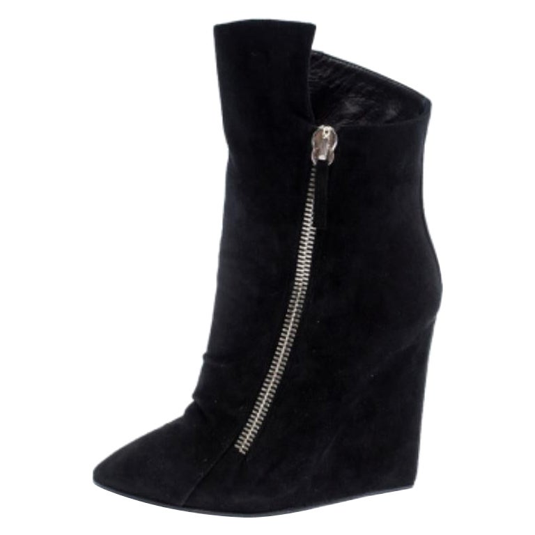 Giuseppe Zanotti Black Suede Wedge Ankle Boots Size 37.5 en vente