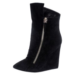 Giuseppe Zanotti Black Suede Wedge Ankle Boots Size 37.5
