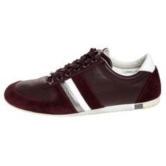 Dolce & Gabbana Burgundy Leather and Suede Metal Logo Sneakers Size 43.5