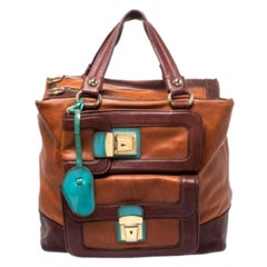 Dolce & Gabbana Brown/Turquoise Leather Push Lock Satchel